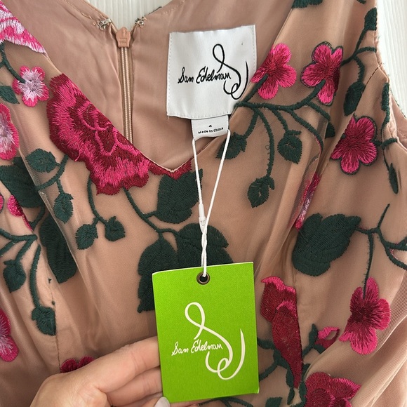NWT Sam Edelman Rose Embroidery Sleeveless V Neck Midi Dress - Picture 6 of 16